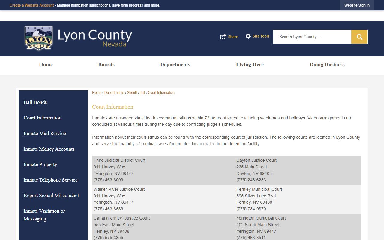 Lyon County court records after jail arrest court information page