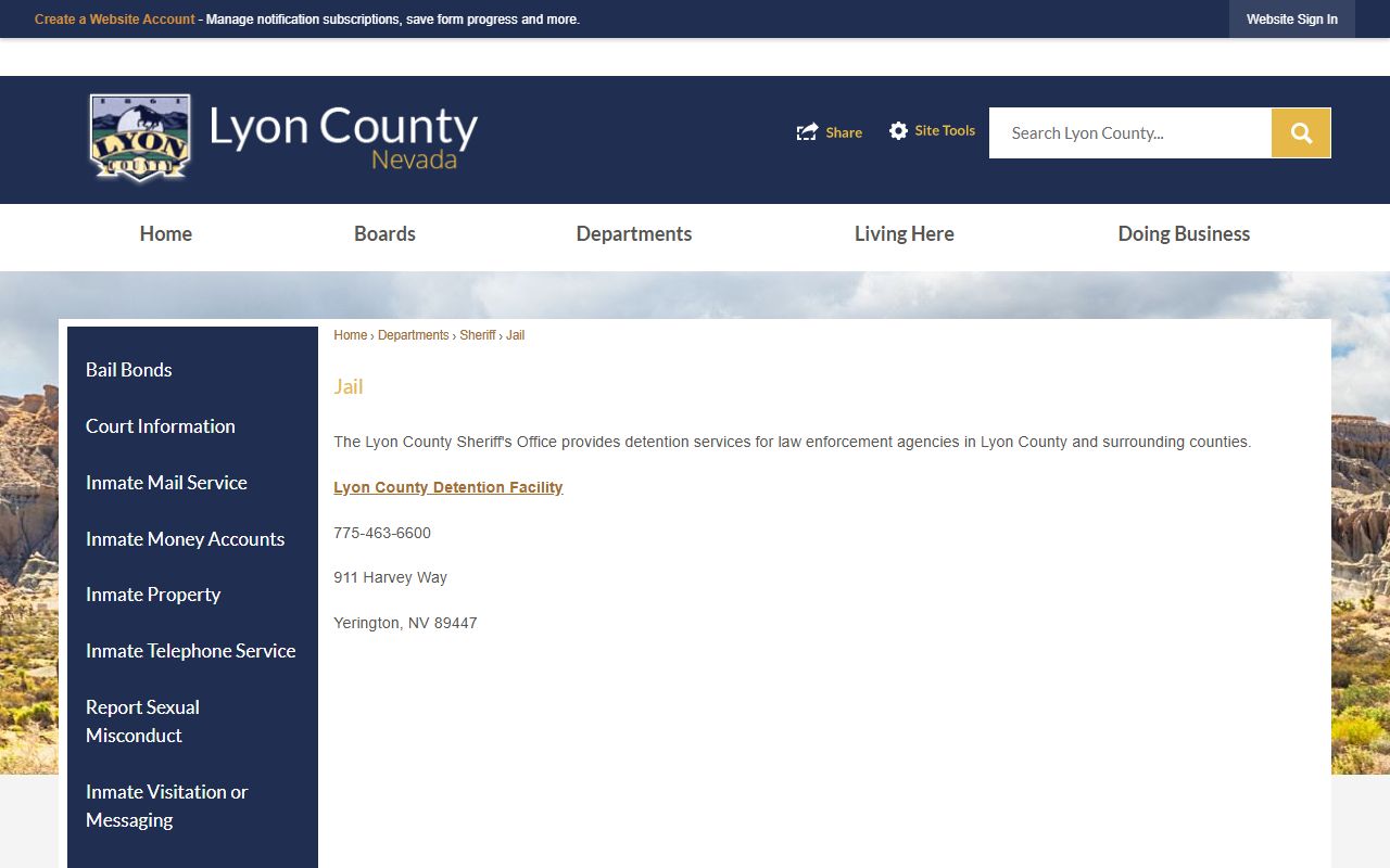 Lyon County Detention Facility county jail page