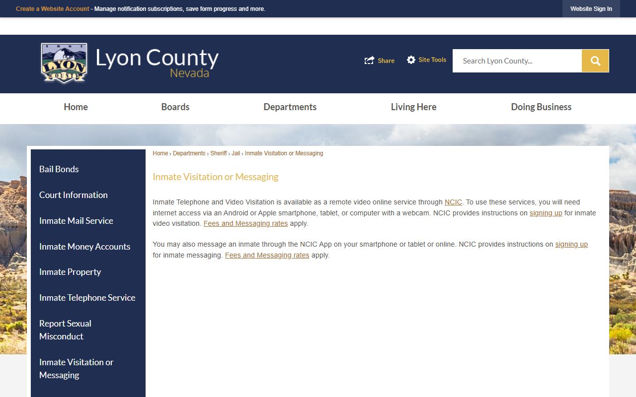 Lyon County Detention Facility video visitation service