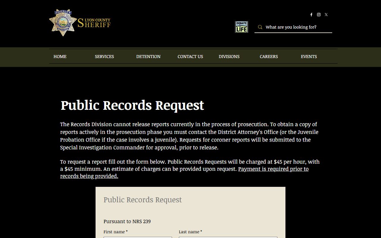 Lyon County jail mugshots public records request photos option